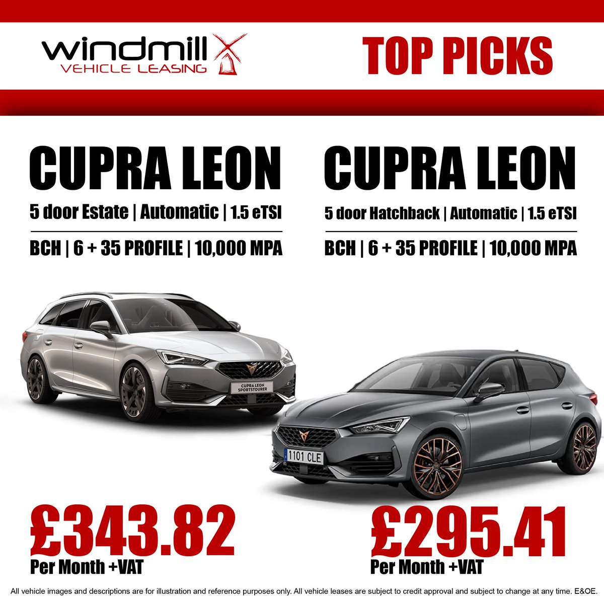 WindmillLeasing's tweet image. ⭐ Cupra Specials ⭐ 6+35 profile on Business Contract Hire with 10,000mpa

🚗 Cupra Leon Estate from £343.82pm + VAT
🚗 Cupra Leon Hatchback from £2295.41pm + VAT

To find out more, call our team on 01527 571610. Other profiles and mileages are available.