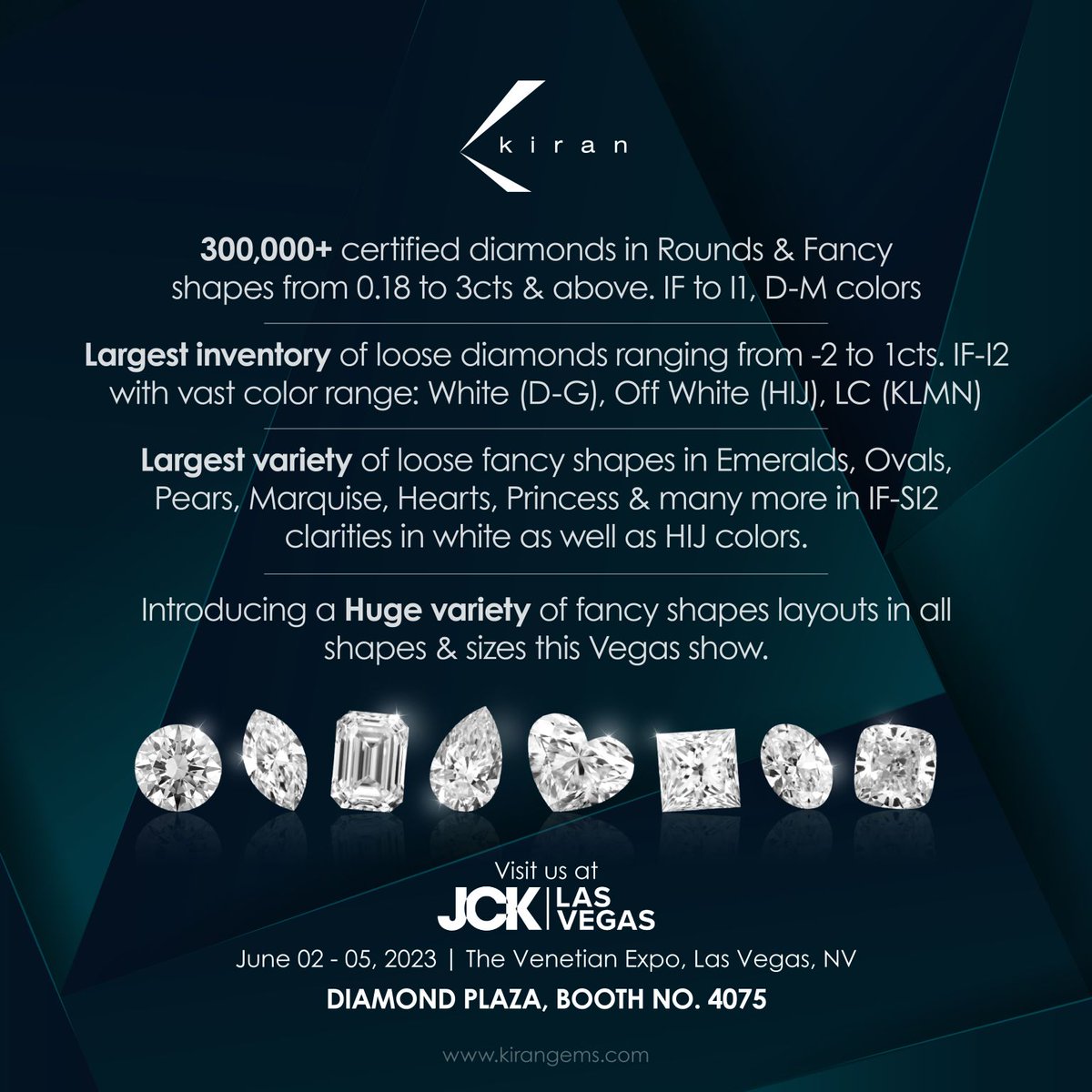 Step into a world of pure brilliance at our natural diamond booth.
 
Meet our team at JCK Las Vegas.
June 2 - 5' 2023 I The Venetian Expo I Diamond Plaza I Booth No - 4075

#jckshow #jck #jcklasvegas #jckevents #lasvegas #diamondindustry #diamond #usa #jewelry #jewelryshow