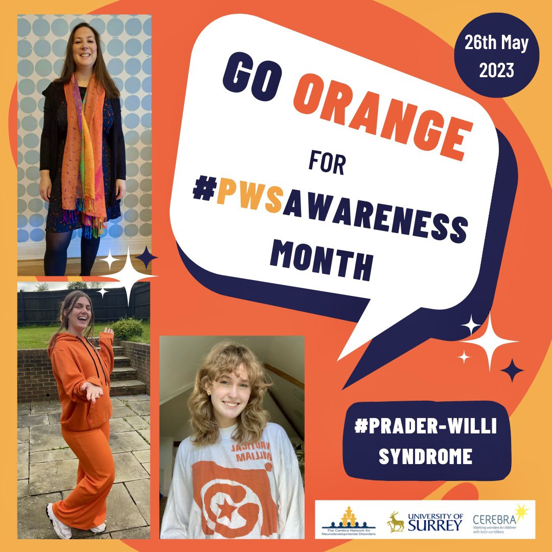 Today we Go Orange for #PraderWilliSyndrome as it’s #PWSAwarenessMonth  🧡 

Here are some members of the NDevR lab @SurreyPsych @JoannaFMoss dressed up for the occasion!

Please take a moment today to learn about PWS: pwsa.co.uk/what-is-pws

@PWSAUK @FPWRUK
