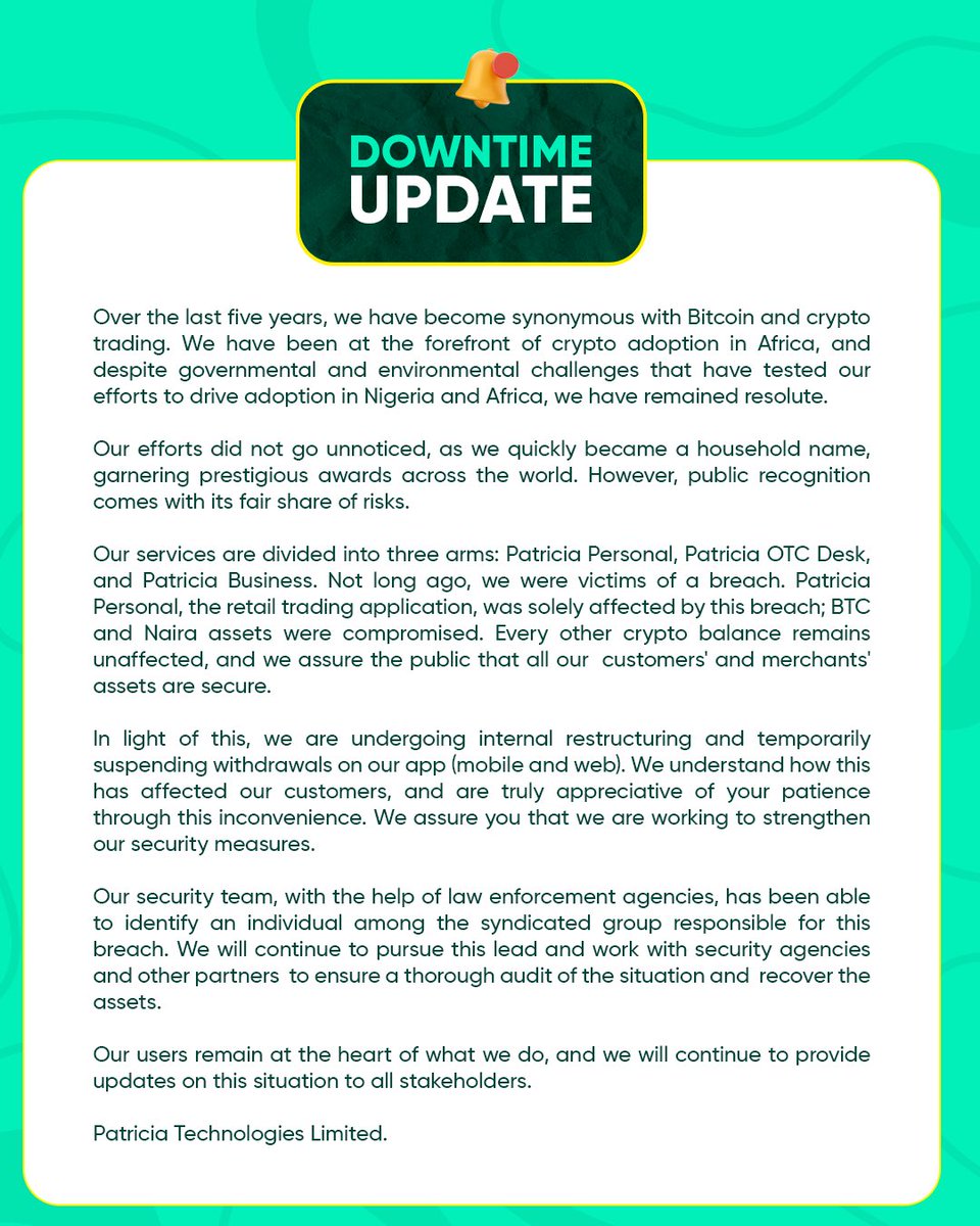 Hello Chief, We have a much needed update for you. #patriciatechnologies  #cryptocurrencies