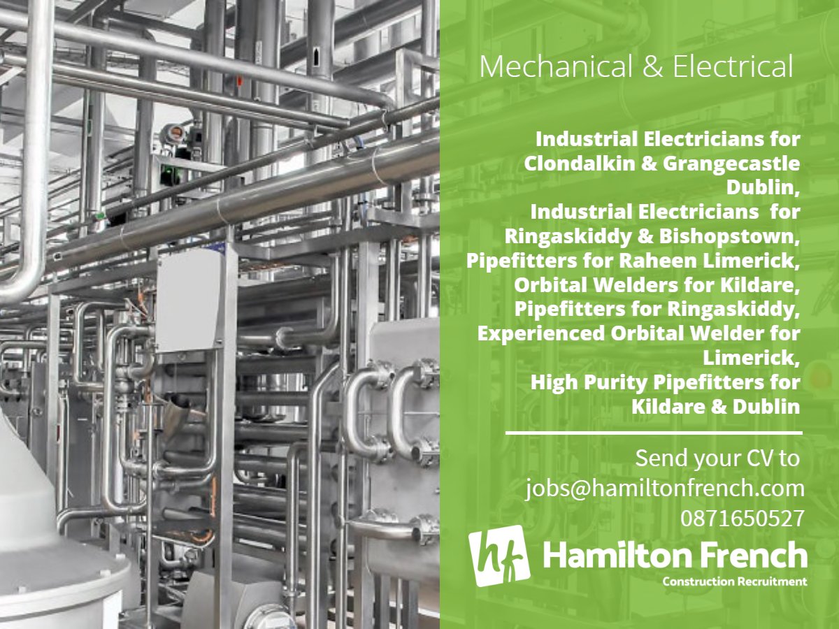 We are delighted to be expanding in the Mechanical & Electrical Sector.
Plenty of roles to be sourced and filled.
#hiring #mechanical #electrical #pipefitters #orbitalwelders #electricians #irishjobs #nijobs #jobfairy