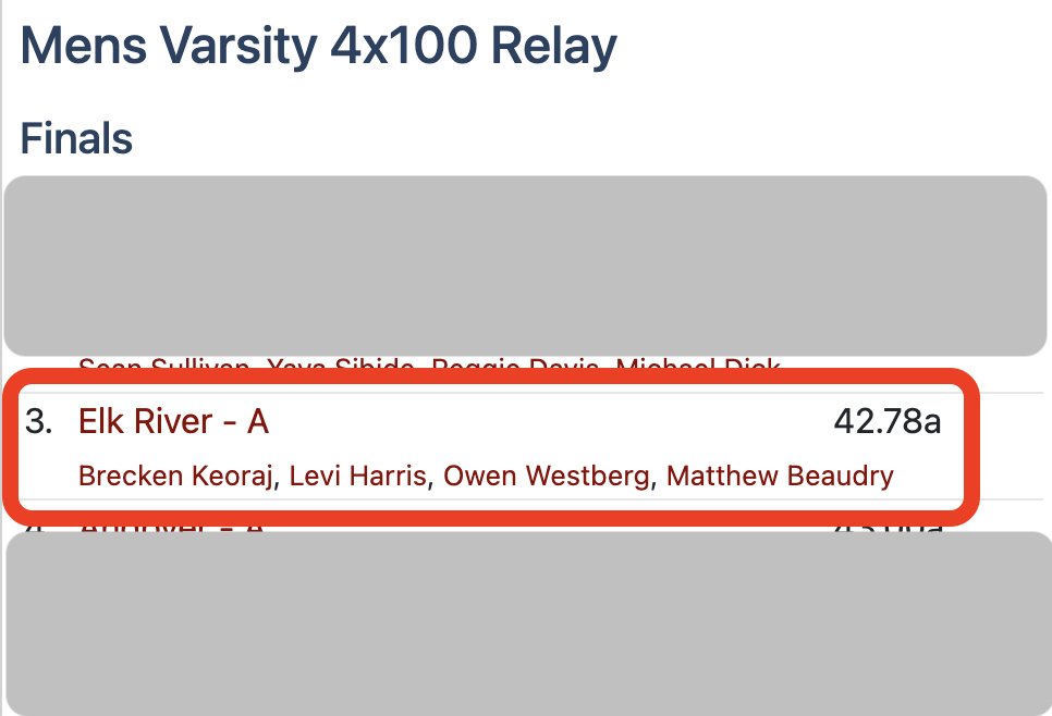 That's 2025 RB/CB @BreckenKeoraj3, 2026 QB/CB @leviharris0, and 2023 RB Matthew Beaudry tearing up the track for the second fastest 4x100 time in school history! #RecruittheElks