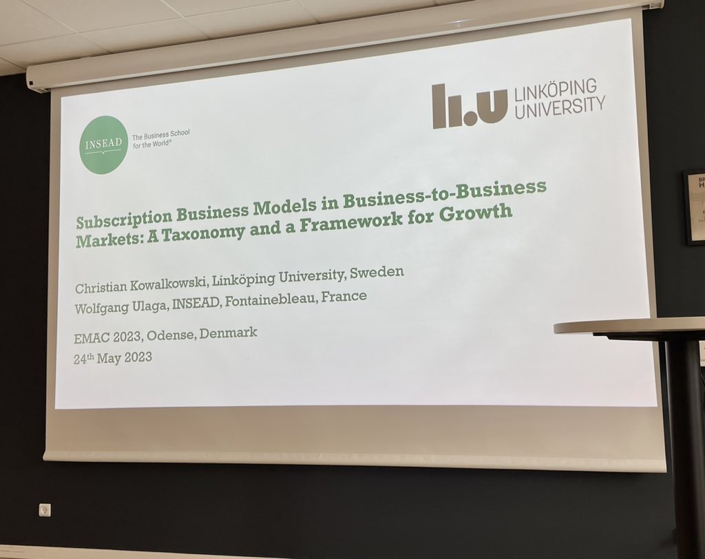 Christian Kowalkowski (@c_kowalkowski) on Twitter photo Attended an outstanding B2B track at #EMAC_2023, presenting my work on B2B subscription offers alongside Wolfgang Ulaga. Huge thanks to Per Freytag and the team at <a href="/SyddanskUni/">Syddansk Universitet</a> for organizing such a remarkable event. Attended an outstanding B2B track at #EMAC_2023, presenting my work on B2B subscription offers alongside Wolfgang Ulaga. Huge thanks to Per Freytag and the team at <a href="/SyddanskUni/">Syddansk Universitet</a> for organizing such a remarkable event.