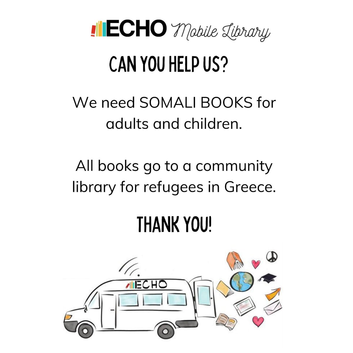 Rob Colborn (@robcolborn) on Twitter photo Can you donate any Somali-language books? ECHO operate a mobile library for refugees stuck in camps in Greece, and have very few Somali books in stock. We'll make sure any books brought to <a href="/BristolSomaliRC/">Bristol Somali Resource Centre</a> are passed straight on to ECHO. instagram.com/refugeelibrary/ #somali #books Can you donate any Somali-language books? ECHO operate a mobile library for refugees stuck in camps in Greece, and have very few Somali books in stock. We'll make sure any books brought to <a href="/BristolSomaliRC/">Bristol Somali Resource Centre</a> are passed straight on to ECHO. instagram.com/refugeelibrary/ #somali #books