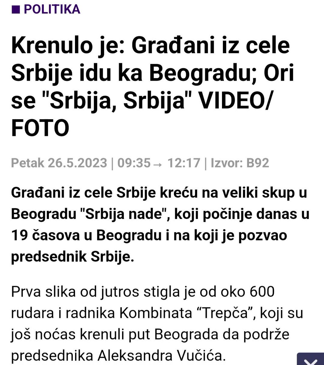 Ucenjena, ponizavana i obespravljena gomila naroda dolazi za Beograd da podrze ovog zapadnog klovna. Tuzno i zalosno kako se narod sam ustvari ponizio, mesto da kazu NE!
Zato je dizel danas poskupeo za 2 dinara bez ikakve osnove, da se plati sav ovaj jadni i ucenjeni narod!