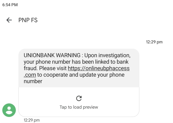 Received this sms today from PNP FS... Looks legit at a glance. Be aware of phishing and smishing attacks folks. Don't be a victim.  Scammers are sending different types of schemes thru email or sms to fool you! DO NOT CLICK any link when in doubt.
 Hi @unionbankph, FYI.