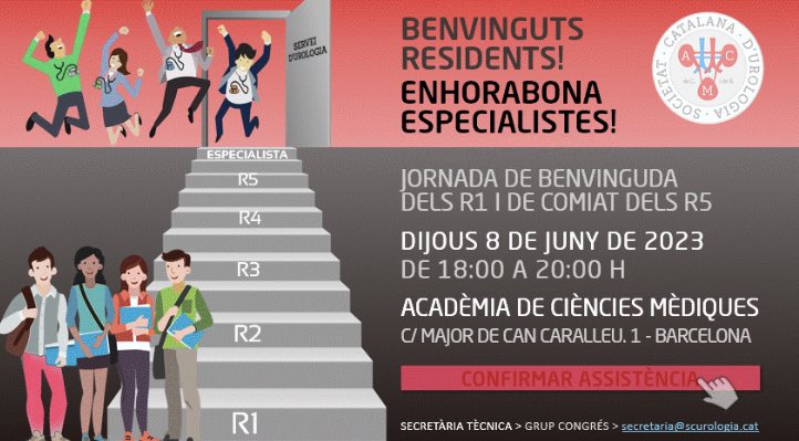 BENVINGUDA R1 i COMIAT R5‼️ Us esperem a l’acte de benvinguda i comiat de residents que organitzem el dijous 8 de juny a l’Acadèmia de Ciències Mèdiques. Un dia emotiu i de trobada amb còctel final. Apunteu-vos al següent formulari👇 docs.google.com/forms/d/e/1FAI…