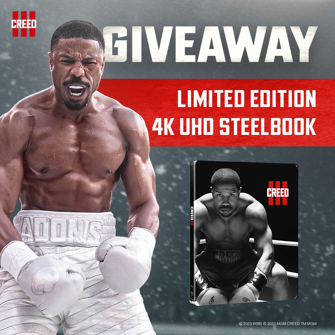 WarnerBrosIRL's tweet photo. 🚨GIVEAWAY 🚨 Want to #win a #Creed3 Limited Edition 4K Ultra HD Steelbook? Simply retweet &amp; follow by 23.06.23 to be entered. 

ROI residents only, 18+. T&amp;Cs: https://t.co/rHrdrfeGQZ https://t.co/onlp1jiwgU