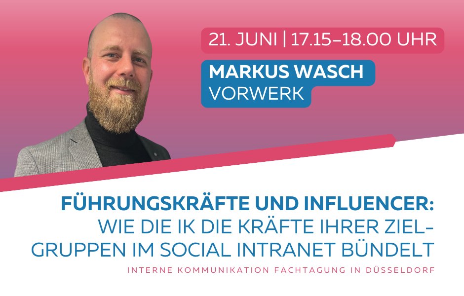 📢💡 Führungskräfte &amp; Influencer: Gemeinsam entfesseln sie das Potenzial im Social Intranet! Erfahrt im Vortrag von Markus Wasch (<a href="/vorwerk_gruppe/">Vorwerk Gruppe</a>) die Geheimnisse der Zusammenarbeit. 

Meldet euch jetzt an: lmy.de/MNSPazHp

#SocialIntranet #Influencer #TagungIK