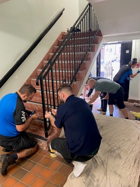 OPFS's tweet photo. Many thanks to the team at Sky for volunteering to paint the stairwell at Families House, Dundee. 👏 

Much appreciated by all colleagues and the families we support. 🤗 https://t.co/dcgWtqauT0