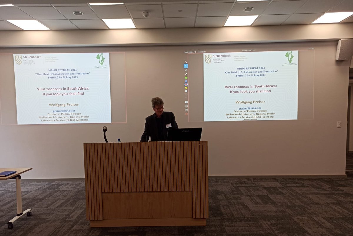 #mbhgretreat2023 Wolfgang Preiser, Head of the Division of Medical Virology at @suhealthsci now presenting: Viral zoonoses in South Africa:  If you look you shall find.

<a href="/SuMBHG/">Division of Molecular Biology and Human Genetics</a> <a href="/gray_clive/">Clive Gray</a>
<a href="/VuyoLab/">Vuyo Lab</a> <a href="/TshivhulaH/">TshivhulaH</a> <a href="/chendi_h/">Bih Chendi</a> <a href="/CKunsevi/">Carine Kunsevi</a>