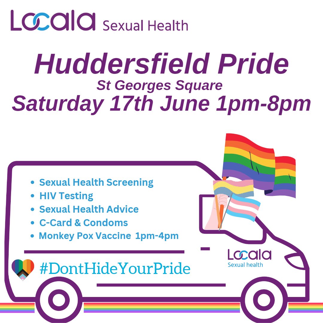 Locala_Safesex's tweet photo. #ClinicInABus🏳️🌈
#LocalaSexualHealth are excited to announce our #ClinicInABus will be at #HuddersfieldPride2023 discussing all things #SexualHealth🙌
🗓️Saturday 17th June
📍St George's Square, Huddersfield, HD1 1JF
⌚️1pm-8pm
No appointment needed just simply hop on the bus! https://t.co/jYxuON1hrD