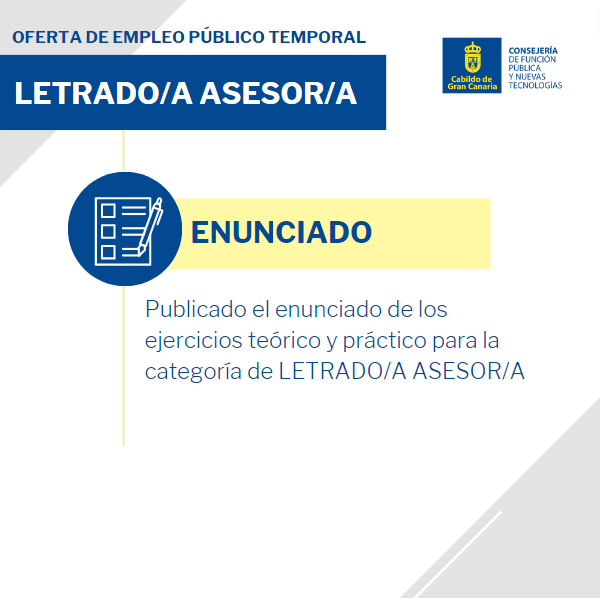 GranCanariaRRHH's tweet photo. 📋Hemos publicado el enunciado de los ejercicios teórico y práctico en la categoría de LETRADO/A ASESOR/A
Puede consultarlo en el siguiente enlace 👇https://t.co/kzomDFhG86
#recursoshumanos #empleopublico #letrado #letrada #asesor #asesora https://t.co/1lbGaRAeaU