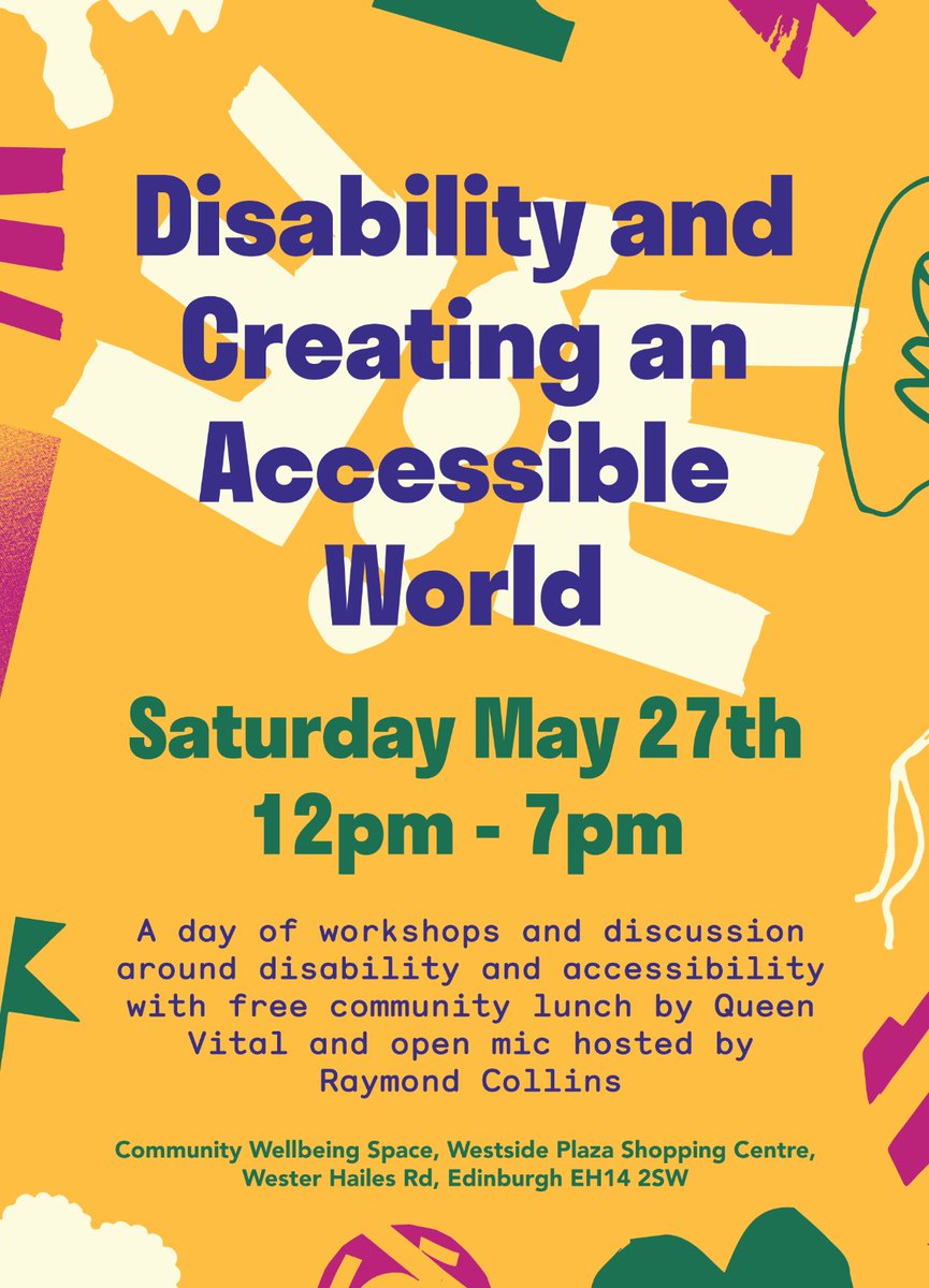 The Community Wellbeing Collective has an event coming up that you might be interested in:

Disability and creating an accessible world
 
12:30pm Free community lunch 

1:30-3:30pm Comedy workshop finding humour in our experiences

4-5pm Disabled rights discussion

5-7pm Open mic