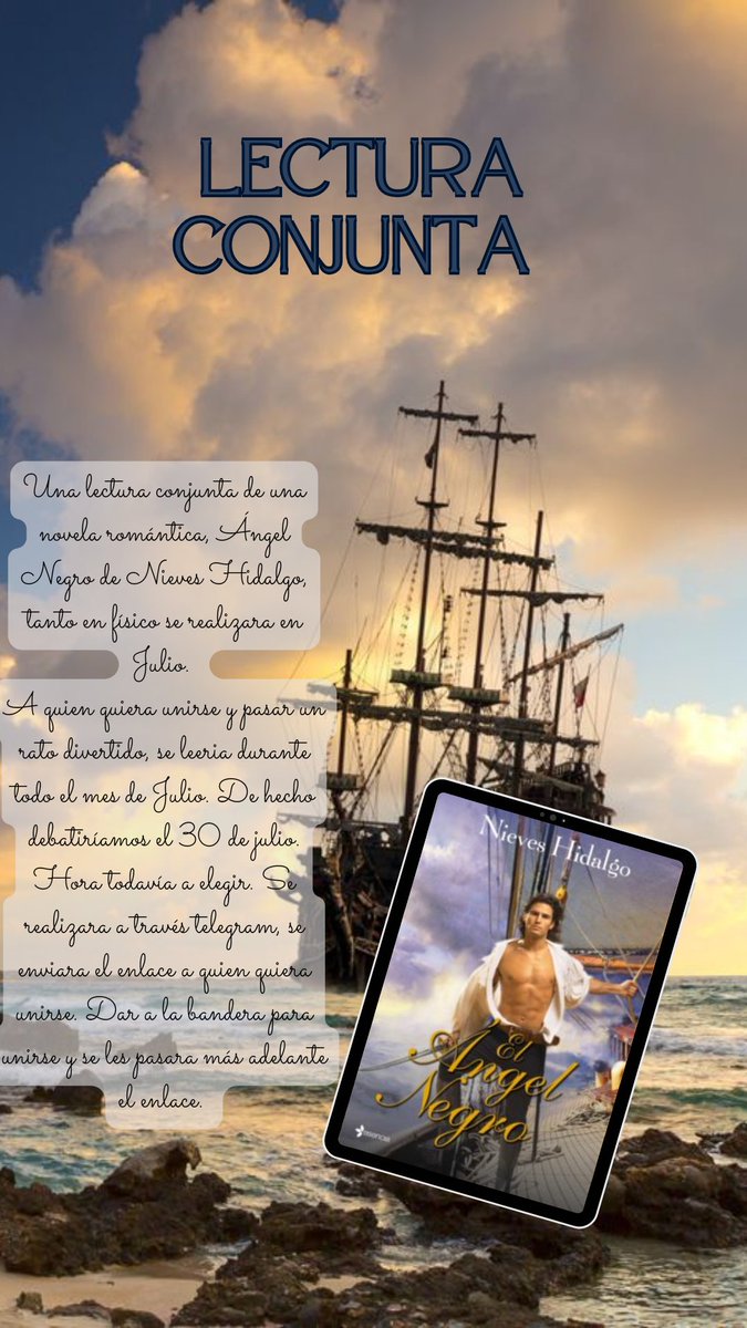 mariaslwriter's tweet photo. ¡Apuntense a la lectura conjunta que estoy organizando por Telegram para Julio. Es de una de las novelas románticas culpables de que lea y escriba este género. Una de mis autoras románticas favoritas Nieves Hidalgo (@0rgullosaj0n) y su libro Ángel Negro. Detalles en foto.#Unanse https://t.co/fO3fVR2Aec