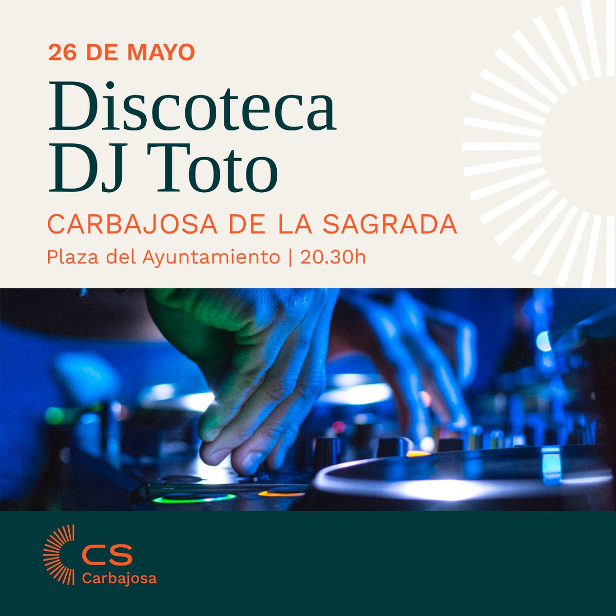 🗳️ ELECCIONES MUNICIPALES 2023

📙 AGENDA 26 DE MAYO 2023 

✨ ACTO: DJ Toto

📍DONDE: Plaza del Ayuntamiento, Carbajosa de la Sagrada

🕛 HORA: 20:30h

#elecciones2023 #politicaespañola #ciudadanos #ciudadanossalamanca #ciudadanoscarbajosa #carbajosadelasagrada #carbajosa