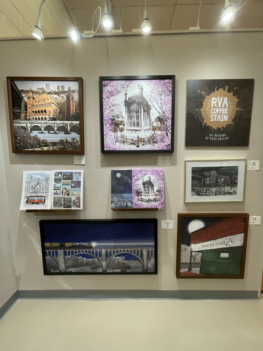 RVACoffeeStain's tweet photo. Some of the bigger Richmond pieces currently available in my gallery space at Crossroads Art Center 🖼
#rvaart https://t.co/ZQPENvjikE