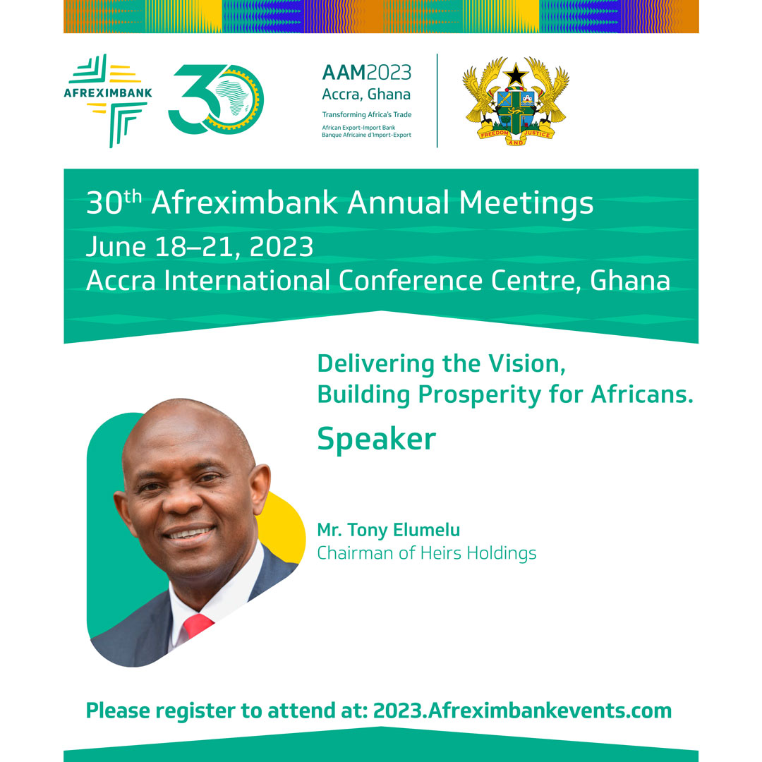 The countdown continues! We cannot wait to welcome Mr. Tony Elumelu, Chairman of Heirs Holdings, who will also be a speaker at the #AAM2023. Make sure you register your attendance now: 2023.afreximbankevents.com/register #Afreximbank