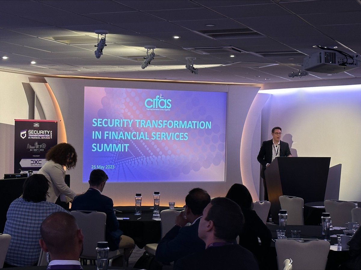 Mike Haley, Chief Executive Officer from @CifasUK presenting on the topic “Breaking the Chain: How to Fight Fraud” at our Security Transformation in Financial Services Summit 2023. #sxf23 #kinfosevents #fincrime #prevention #FI #CIFAS #tools #fraudprevention