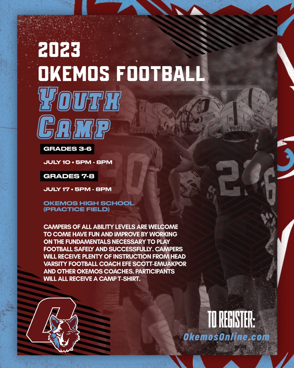 🚨 Registration for the summer Okemos Football Youth Camp on July 10th and July 17th is open! Register now at OkemosOnline.com 🏈

#1W1F