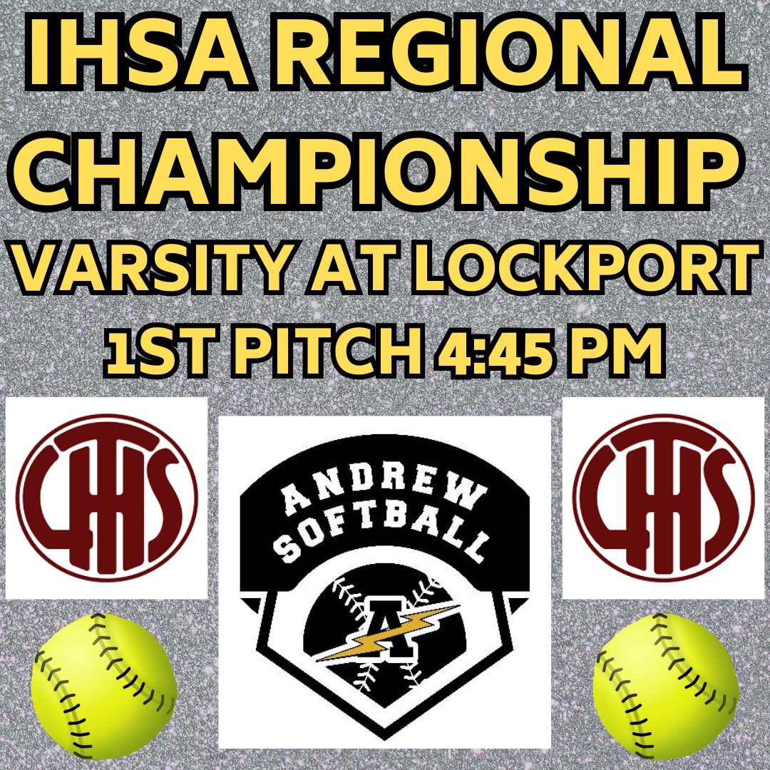 Good luck to <a href="/AndrewSoftball/">Andrew Softball</a> in the IHSA Regional Championship vs the host Porters of Lockport!

Cash entry at the gate 
4:45 PM start