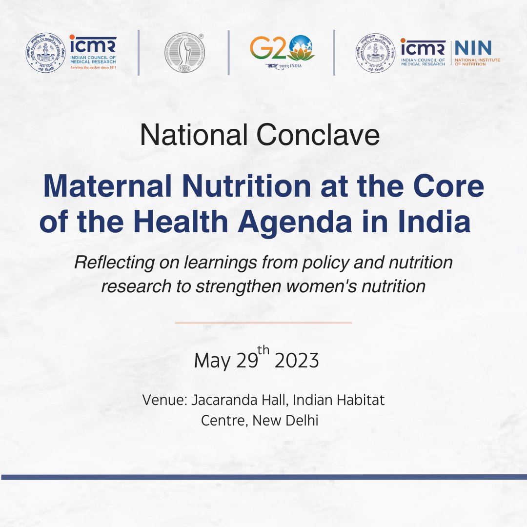 We look forward to the learnings at the summary event of the National Consortium on Maternal Nutrition on May 29 in New Delhi.

Identifying gaps and suggesting ways to fix them will help strengthen women's #nutrition in #India.

@ICMRDELHI @ICMRNIN @fogsiofficial #ForEveryMother