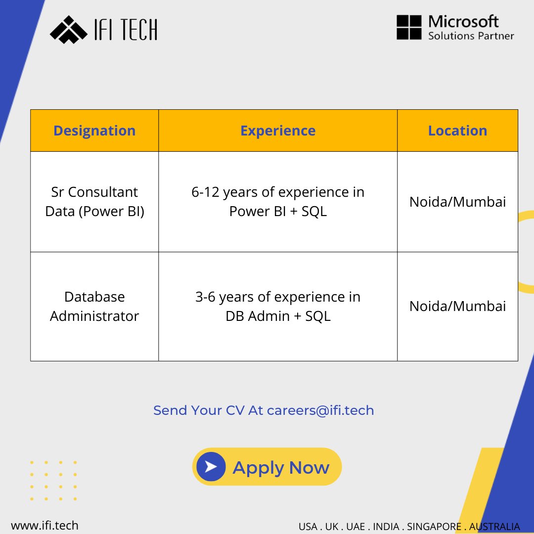 IFITech's tweet image. IFI Tech is looking for Data Engineers who are enthusiastic, result driven and has exceptional analytical skills. Head to the link below to apply now or send your resume at careers@ifi.tech!
ifi.tech/careers

#IFITech #Hiring #engineers #data