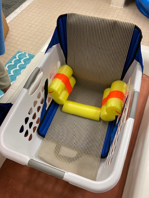 PIPBVI's tweet photo. Here’s an easy and creative idea that was shared by Bess Dennison, a teacher here at the Utah Schools for the Deaf and the Blind. She suggests using a laundry basket, stadium seating, and pool noodles cut to fit for adaptive seating with a contained play area for your little one. https://t.co/julDLfHCG7