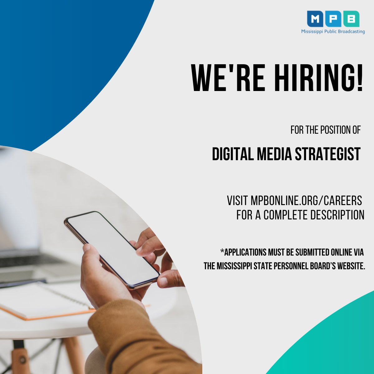 We're Hiring! Mississippi Public Broadcasting (MPB) is seeking a digital media strategist who will manage social media platforms and digital content creation. Other duties include general communications activities, such as media outreach. Apply here: bit.ly/3OH8OLo