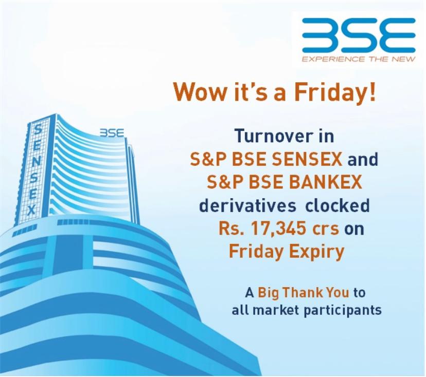 A Big  Thank You to all market participants!

#Sensex #Bankex #Derivatives #OptionsTrading #futurestrading #BSE #BSEIndia
