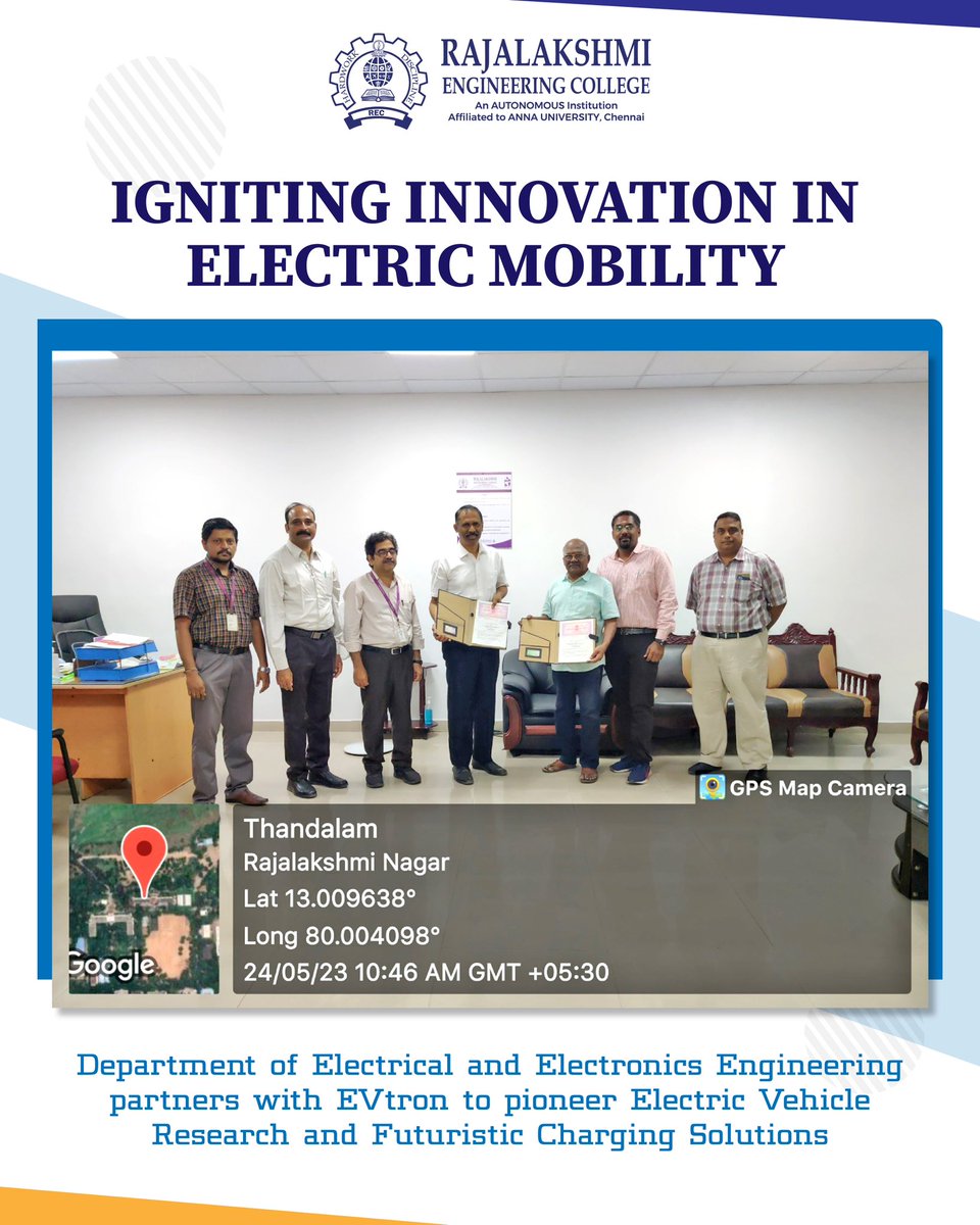 The Department of Electrical and Electronics Engineering has signed an MoU with the startup EVtron. 

#REC #naac #Rajalakshmiinstitutions #RajalakshmiEngineeringCollege #EngineerTheFuture #EngineerYourFuture #Engineering #ExperienceREC #RajalakshmiEngineeringCollegeChennai