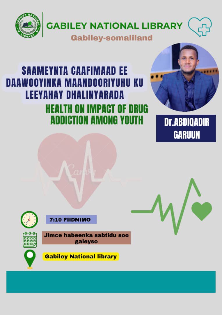 I have been invited to present an awareness about drug addiction at #Gabiley #National #Library. We need to save our youth from being addicted to hopeless. #addiction #DrugFree #drugawareness #somali #doctor #africa