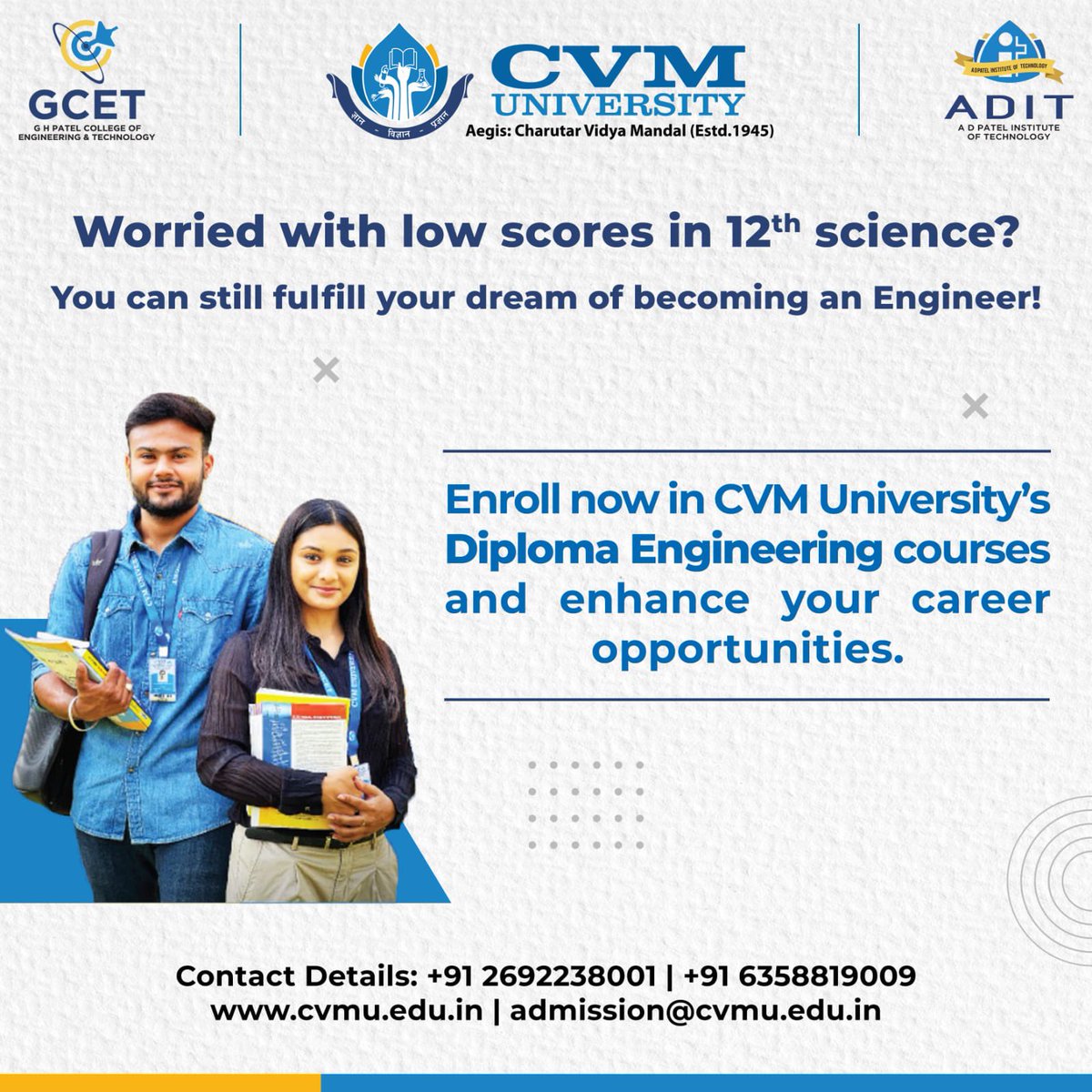 adit_cvmu's tweet image. CVM offers a transformative learning experience to help you excel. With relevant curriculum and expert faculty, you will gain practical skills and knowledge in Engineering field
 #CVMUniversity #DiplomaEngineering #cvm #cvmuniversity #adit #aditians #gcet #education #vvnagar