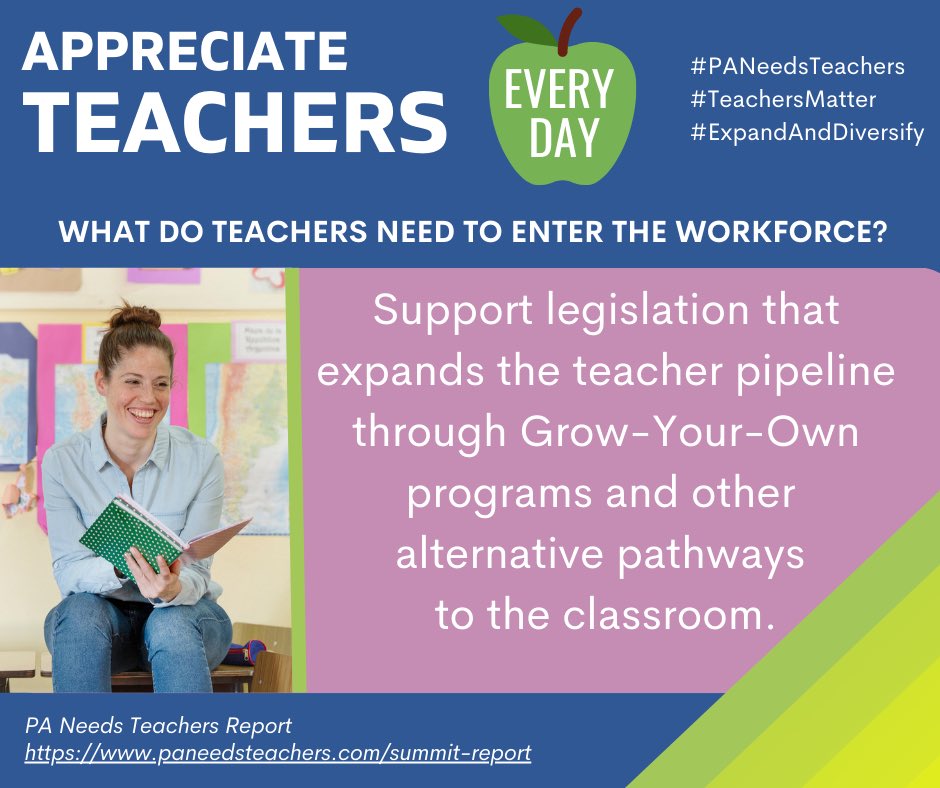 qttocscholar's tweet image. On our second to last day of our social media campaign and today we’re highlighting the need for Grow Your Own Programs and the need for alternative pathways into teaching to diversify the workforce! 

#TeachPlus #TeachPlusPA #PANeedsTeachers #TeachersMatter #ExpandAndDiversify