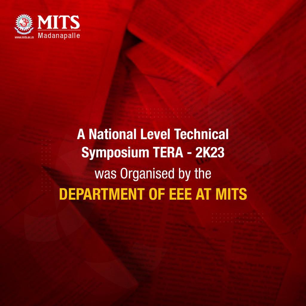 MITS_College's tweet photo. The Department of EEE at MITS organized TERA - 2K23, a National Level Technical Symposium. Bringing together brilliant minds, cutting-edge technology, and limitless possibilities to shape the future of electrical and electronic engineering.
#TERA2K23 #TechnicalSymposium #MITS https://t.co/coKenAFYfq