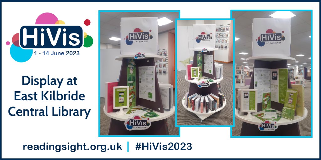 It's #HiVis2023 fortnight and East Kilbride Central Library are highlighting everything South Lanarkshire Libraries has on offer, from large print to spoken word and access to apps like @BorrowBox and @PressReader for eAudiobooks, eBooks, eNewspapers and eMagazines.@ReadingAgency