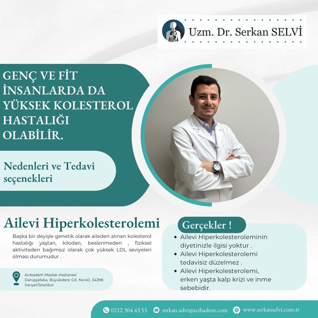 Ailesel hiperkolesterolemi (AH), yaklaşık 250 kişiden 1'ini etkileyen ve genç yaşta koroner kalp hastalığına yakalanma olasılığını artıran genetik bir hastalıktır.

📌AH’li  kişilerde, bazen 'kötü kolesterol' olarak adlandırılan düşük yoğunluklu lipoprotein (LDL) kolesterolün kan…