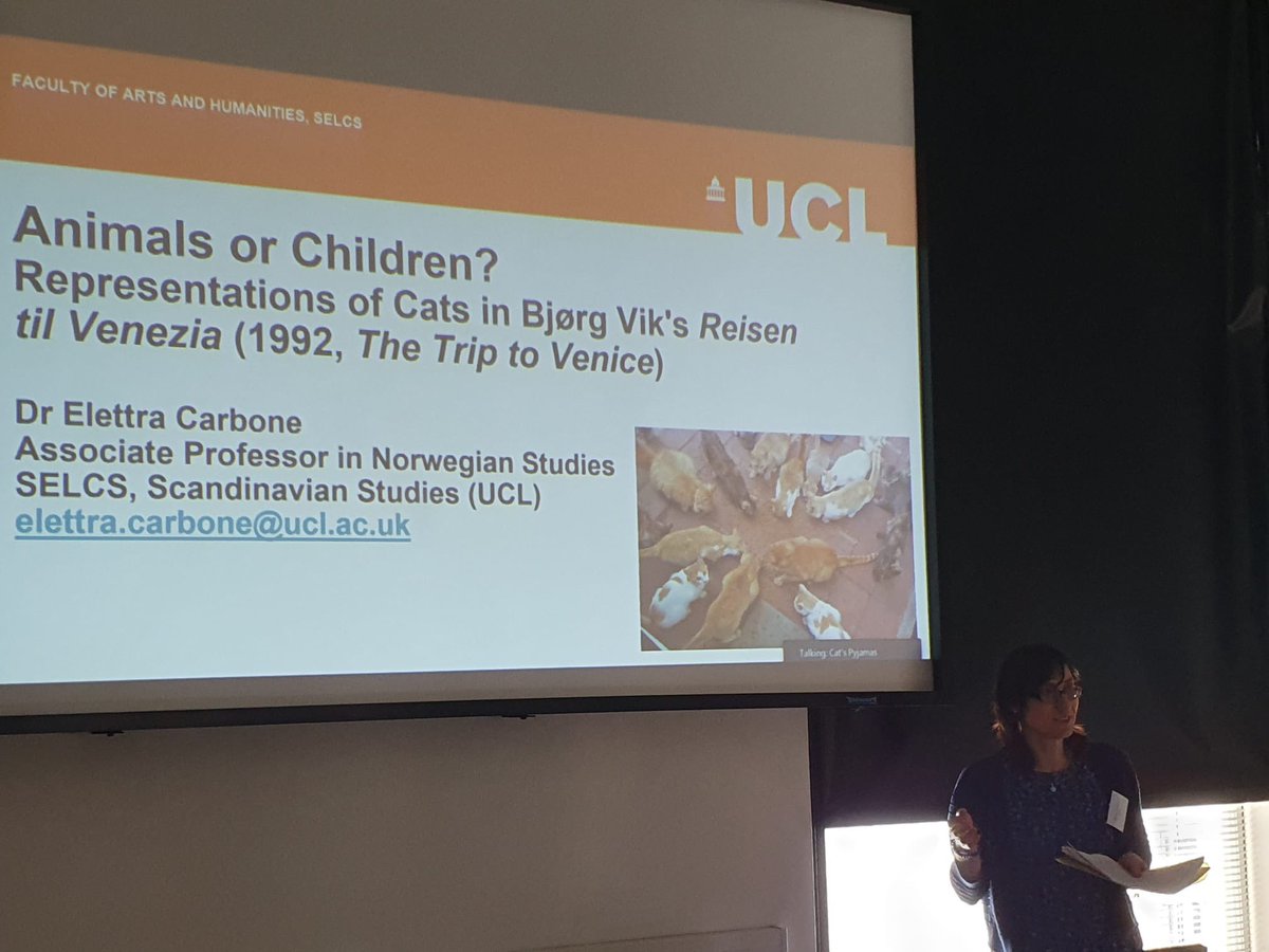 Elettra Carbone is presenting on anthropomorphic cats in Bjørg Vik’s play ‘The trip to Venice’ which features various cats who are viewed as replacement children and companions. #catconference