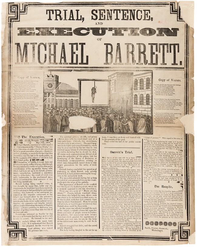 HistoriesC's tweet photo. The last public execution took place outside of Newgate prison #OldBailey on this day in 1868.

Michael Barrett, an Irish activist, had been convicted of offences relating to the Clerkenwell Explosion that killed 12 people. https://t.co/U0ZW0fyn2C