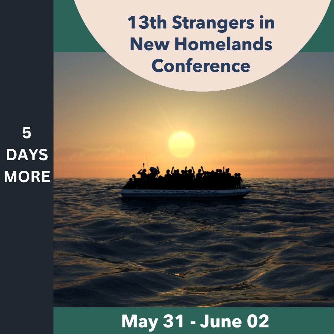 Exciting News!
 Only 5 days left until the 13th Strangers in New Homelands Conference! Join us to explore challenges and opportunities for immigrants and refugees, with experts, scholars, and advocates from around the world.
#StrangersInNewHomelands #StrangersConference