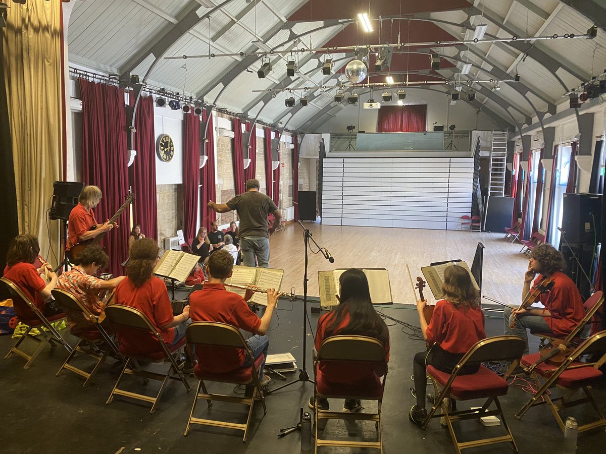 Downfielders Folk Group setting up at Neeld Hall for Chippenham Schools’ Day. Then we’re heading over to the Community Stage at Island Park for Chippenham Folk Festival at 4pm! Come join us for some folk in the sunshine ☀️🎵🎻🪗🪈<a href="/marling_music/">Marling Music</a> <a href="/MarlingSchool/">Marling School</a> @Marling6th