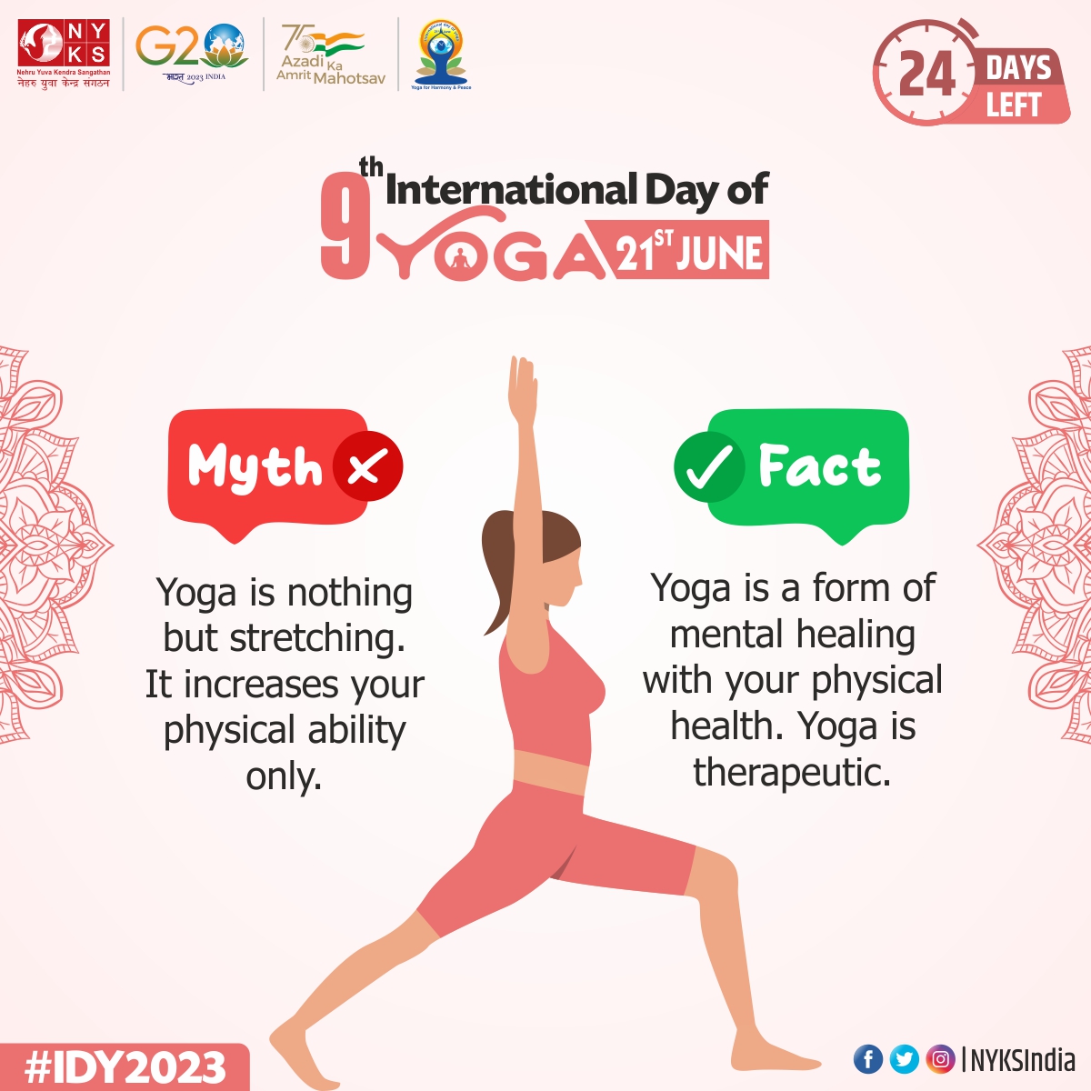 Spread awareness all around. Yoga will keep us safe and sound.

#NYKS4Yoga #IDY2023 #Yoga

@ianuragthakur @YASMinistry @NisithPramanik @mdniy @FitIndiaOff @airnewsalerts @moayush