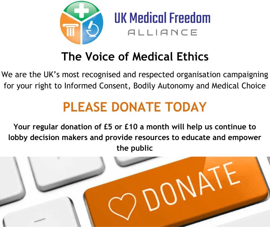 ukmfa1's tweet image. We are really grateful for all donations which enable us to continue to lobby for your right to #InformedConsent, #BodilyAutonomy and #MedicalChoice and to provide resources to educate and empower the public.
ukmedfreedom.org/#Donate-Section