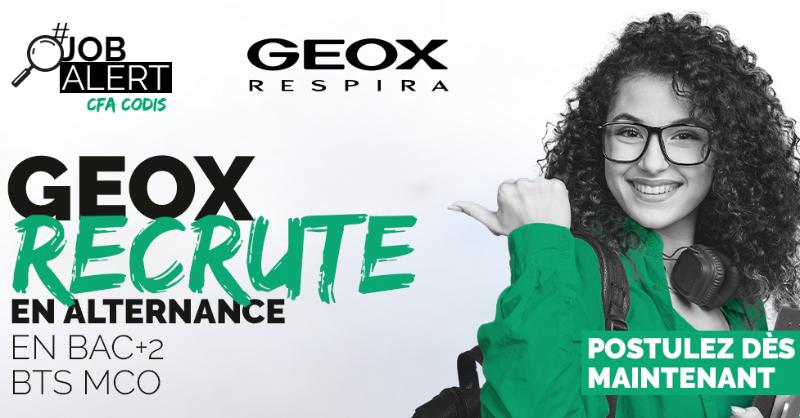 CFACODIS's tweet photo. #RECRUTEMENT 🎯 Tu es à la recherche d’une alternance en tant que Vendeur ? Bonne nouvelle ! @Geox recrute des alternants en BTS MCO. Postule dés maintenant !