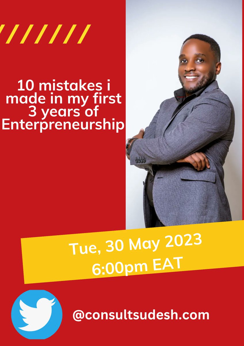 '📢Join us for an interactive Twitter Space next week, I will be discusing some of the mistakes i made in my first 3 years of enterpreneurship, i am sure you wouldn't want to make the same mistakes!Don't miss out on this exclusive opportunity to be part of the conversation'
#talk