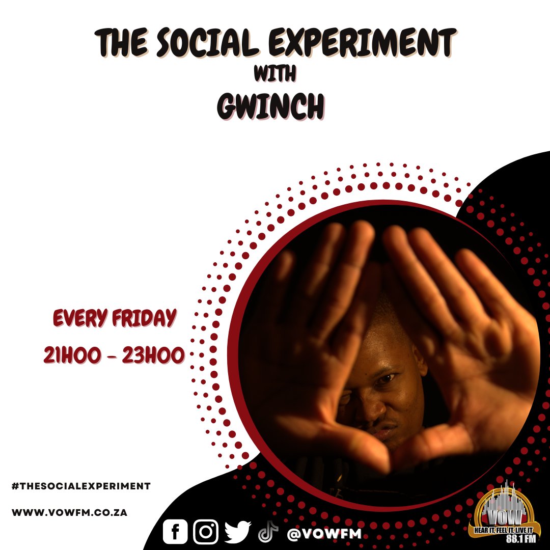 Tonight on @vowfm 's #TheSocialExperiment, we will be playing a Top 5 influenced by @Thakzin01

Some call it Afro, some call it a three step, some call it sweeping 😂 whatever that sound is, we'll be jamming to 5 tunes influenced by Thakzin.

vowfm.co.za or 88.1 FM