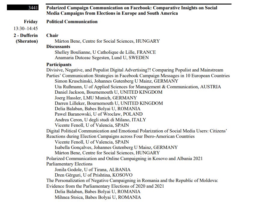 Márton Bene (@bnemcx) on Twitter photo Our #DigiWorld panel on social media campaigning is due today at #ICA2023! Findings from Peru and Colombia to Moldova and Kosovo! 13.30 at Dufferin! Presentations from <a href="/BalabanDelia/">Delia Balaban</a> <a href="/meinungfuehrer/">Simon Kruschinski▲@meinungsfuehrer.bsky.social</a> <a href="/VicentFenoll/">Vicent Fenoll</a> <a href="/bellasgon/">Dr. Isabella Gonçalves</a> <a href="/DrenGerguri/">Dren Gerguri</a> discussed by @DrBoulianne & <a href="/anamariadutceac/">Anamaria Dutceac Segesten</a> Our #DigiWorld panel on social media campaigning is due today at #ICA2023! Findings from Peru and Colombia to Moldova and Kosovo! 13.30 at Dufferin! Presentations from <a href="/BalabanDelia/">Delia Balaban</a> <a href="/meinungfuehrer/">Simon Kruschinski▲@meinungsfuehrer.bsky.social</a> <a href="/VicentFenoll/">Vicent Fenoll</a> <a href="/bellasgon/">Dr. Isabella Gonçalves</a> <a href="/DrenGerguri/">Dren Gerguri</a> discussed by @DrBoulianne & <a href="/anamariadutceac/">Anamaria Dutceac Segesten</a>