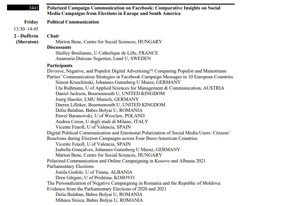 Our #DigiWorld panel on social media campaigning is due today at #ICA2023! Findings from Peru and Colombia to Moldova and Kosovo! 13.30 at Dufferin! Presentations from @BalabanDelia @meinungfuehrer @VicentFenoll @bellasgon @DrenGerguri discussed by @DrBoulianne & @anamariadutceac