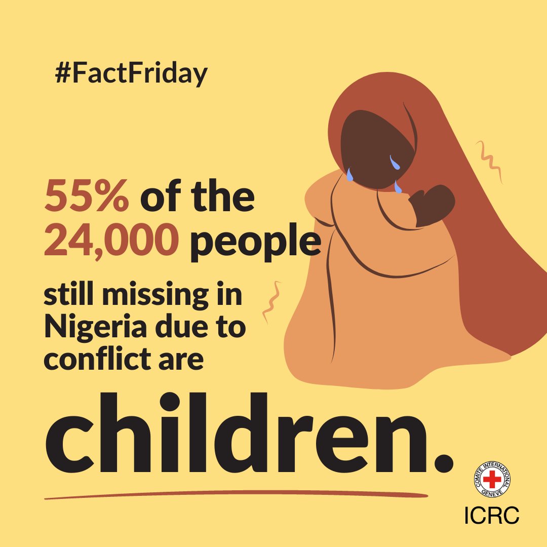 #FactFriday  💬

Over 24,000 people are still missing in #Nigeria due to the conflict. 

Over 55% of them were children at the time they went missing.