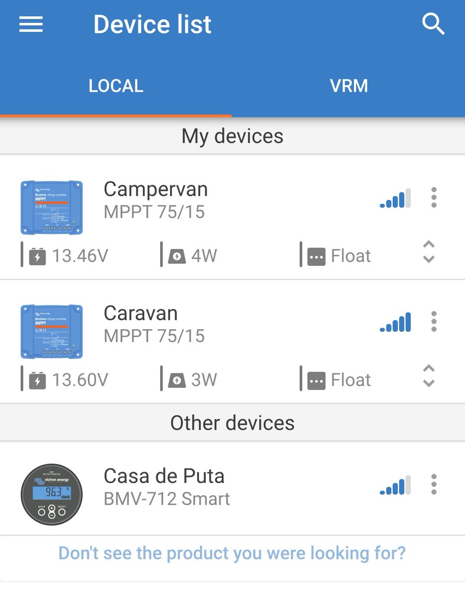 Heh. Just popped up to caravan storage, opened app to check battery status. Somewhat amused by what someone else has named their caravan 😄